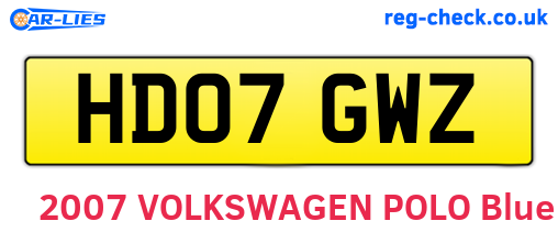 HD07GWZ are the vehicle registration plates.