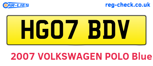 HG07BDV are the vehicle registration plates.