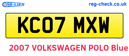 KC07MXW are the vehicle registration plates.