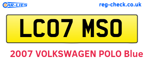 LC07MSO are the vehicle registration plates.