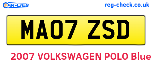 MA07ZSD are the vehicle registration plates.