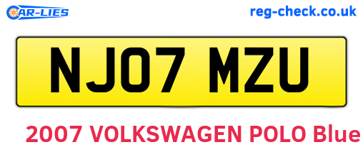 NJ07MZU are the vehicle registration plates.