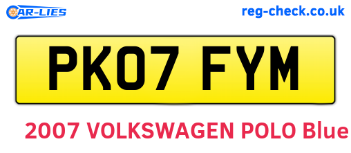 PK07FYM are the vehicle registration plates.