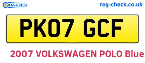 PK07GCF are the vehicle registration plates.