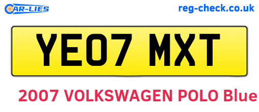 YE07MXT are the vehicle registration plates.