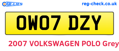OW07DZY are the vehicle registration plates.