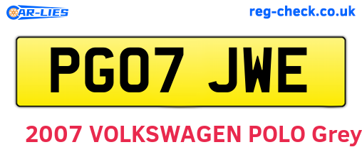 PG07JWE are the vehicle registration plates.