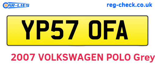 YP57OFA are the vehicle registration plates.