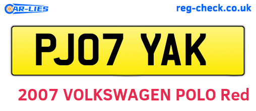 PJ07YAK are the vehicle registration plates.