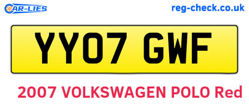 YY07GWF are the vehicle registration plates.