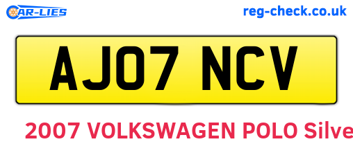 AJ07NCV are the vehicle registration plates.