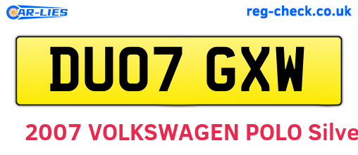 DU07GXW are the vehicle registration plates.