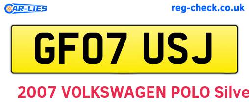 GF07USJ are the vehicle registration plates.