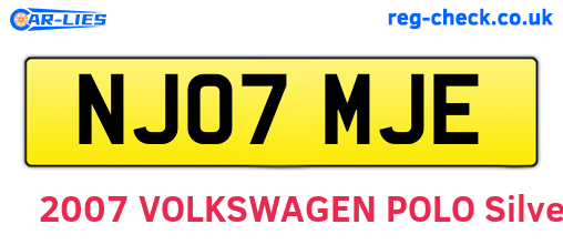 NJ07MJE are the vehicle registration plates.