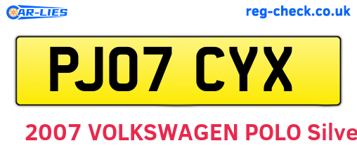 PJ07CYX are the vehicle registration plates.
