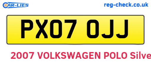 PX07OJJ are the vehicle registration plates.