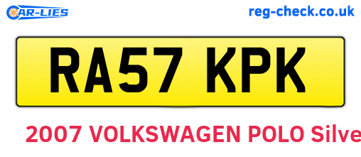 RA57KPK are the vehicle registration plates.