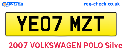 YE07MZT are the vehicle registration plates.