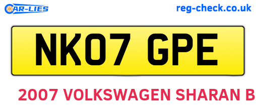 NK07GPE are the vehicle registration plates.
