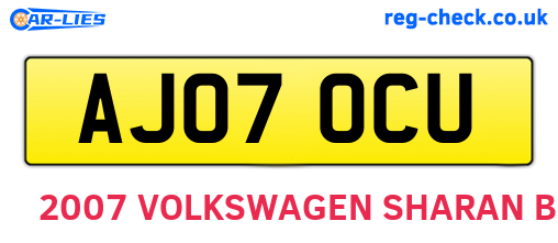 AJ07OCU are the vehicle registration plates.