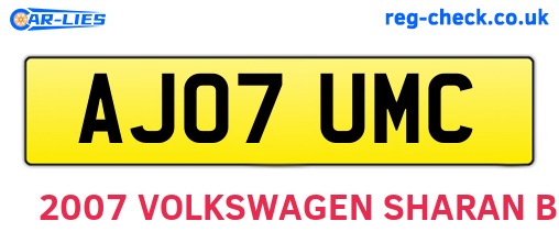 AJ07UMC are the vehicle registration plates.