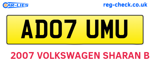 AD07UMU are the vehicle registration plates.