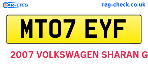 MT07EYF are the vehicle registration plates.