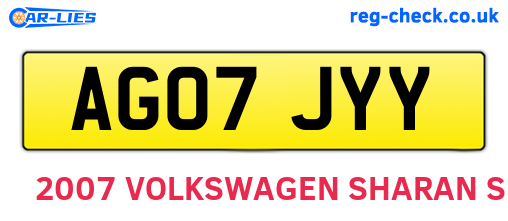 AG07JYY are the vehicle registration plates.