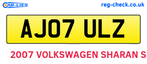 AJ07ULZ are the vehicle registration plates.