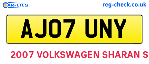 AJ07UNY are the vehicle registration plates.