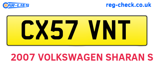 CX57VNT are the vehicle registration plates.