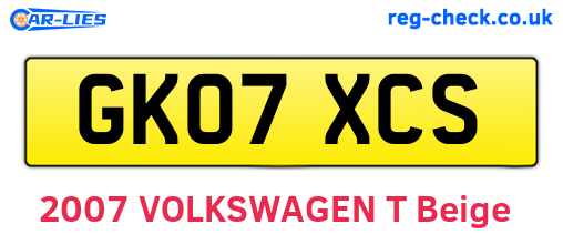 GK07XCS are the vehicle registration plates.
