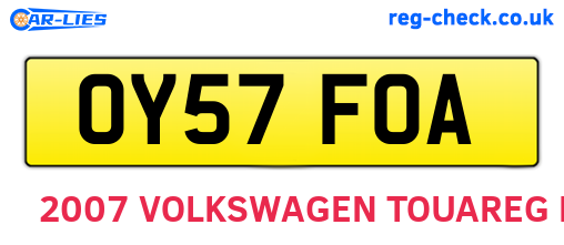 OY57FOA are the vehicle registration plates.