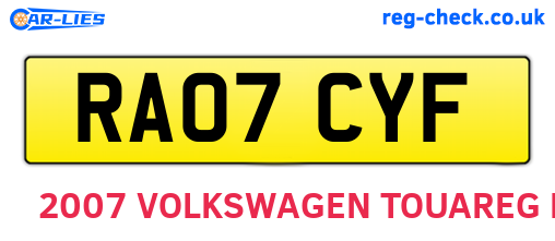RA07CYF are the vehicle registration plates.