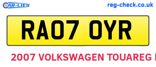 RA07OYR are the vehicle registration plates.