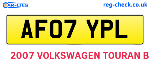 AF07YPL are the vehicle registration plates.