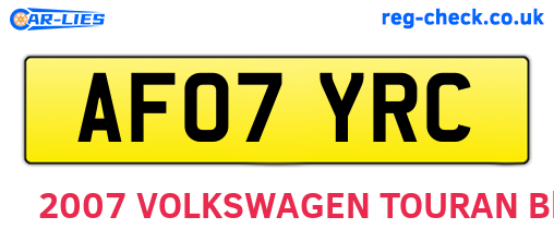 AF07YRC are the vehicle registration plates.