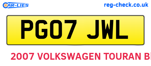 PG07JWL are the vehicle registration plates.