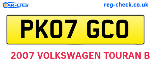 PK07GCO are the vehicle registration plates.