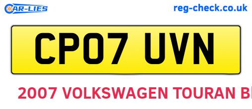 CP07UVN are the vehicle registration plates.