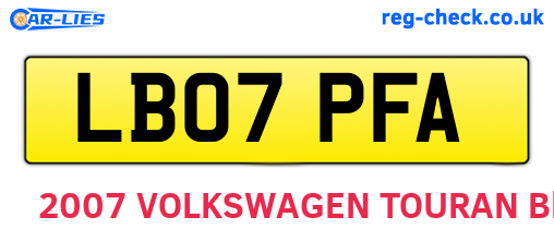 LB07PFA are the vehicle registration plates.