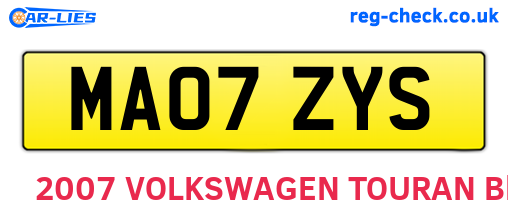 MA07ZYS are the vehicle registration plates.