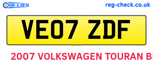 VE07ZDF are the vehicle registration plates.