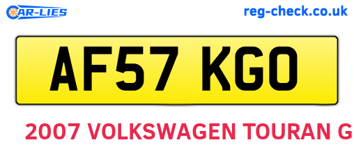 AF57KGO are the vehicle registration plates.