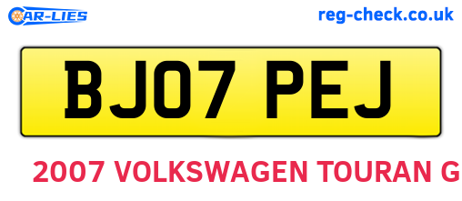 BJ07PEJ are the vehicle registration plates.