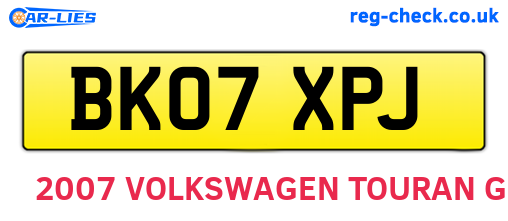 BK07XPJ are the vehicle registration plates.