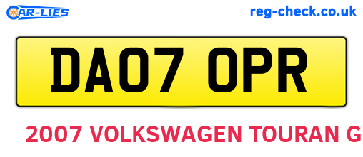 DA07OPR are the vehicle registration plates.