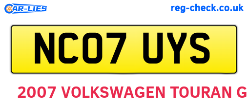 NC07UYS are the vehicle registration plates.