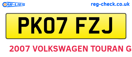 PK07FZJ are the vehicle registration plates.