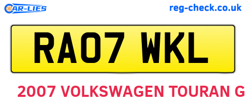 RA07WKL are the vehicle registration plates.
